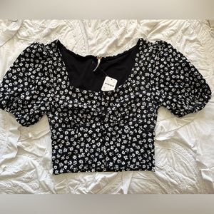 Brand New with Tags/Never Worn Free People Black & White Floral Crop Top